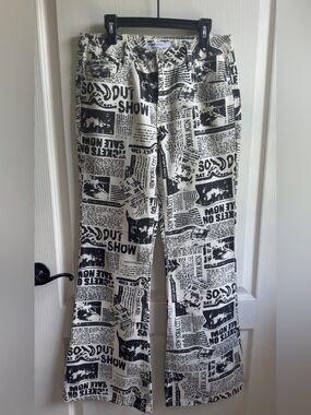 Garage Black & White Newspaper Print Flared Jeans